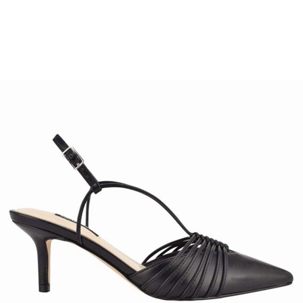 Nine West Strappy Black Leather Pointed Kitten Heel | NEGOTIABLE PRICE